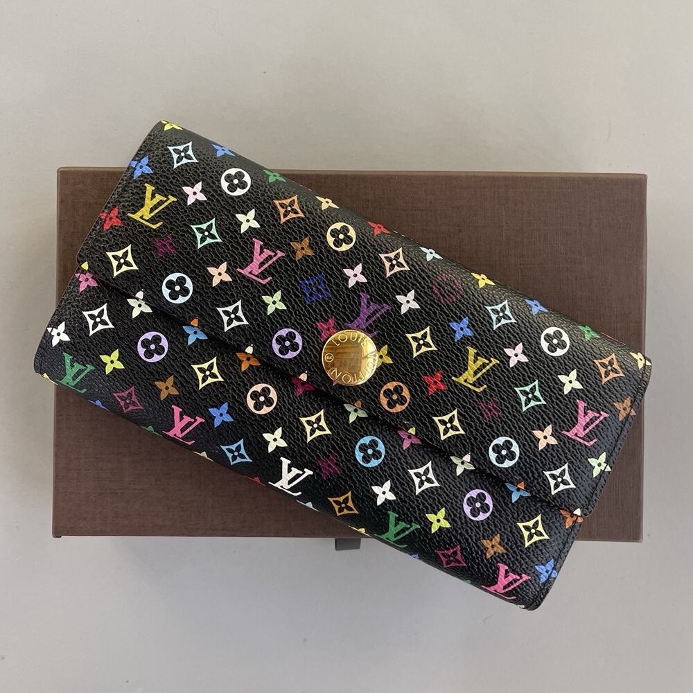 Louis Vuitton Long Wallet Portefeuille Sarah Black Multicolor Takashi Murakami